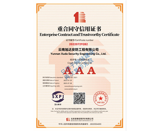 重合同守信用證書